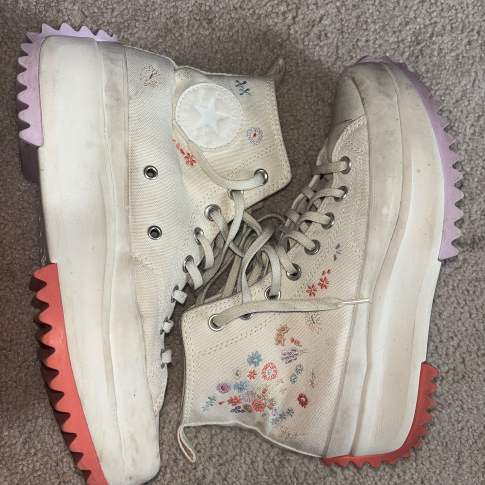 Converse Women's High-Top Sneakers - Off-White with Floral Embroidery